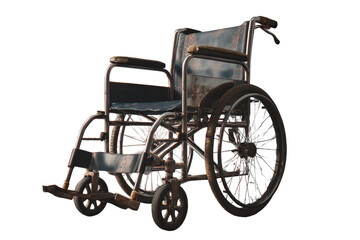 Fototapeta premium Foldable Wheelchair Leaning Against Wall in Collapsed Form, 3/4 Angle View, Transparent Background