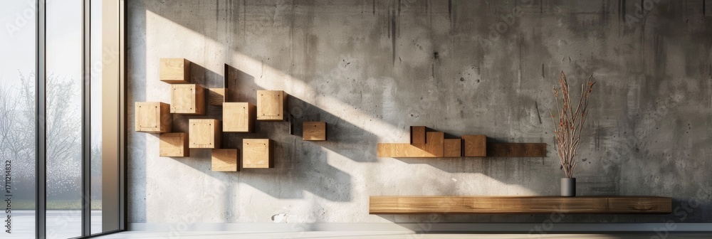 Poster a modern coat rack with stacked geometric blocks as hooks for a unique and functional design.