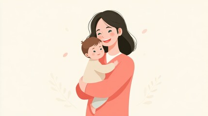 A smiling woman with long dark hair holds a happy baby close,