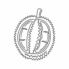 Line Drawing of a Durian Fruit with Spiky Exterior and Segmented Interior
