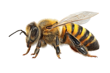 Honey Bee Walking on Smooth Surface, Side Profile View, Transparent Background 