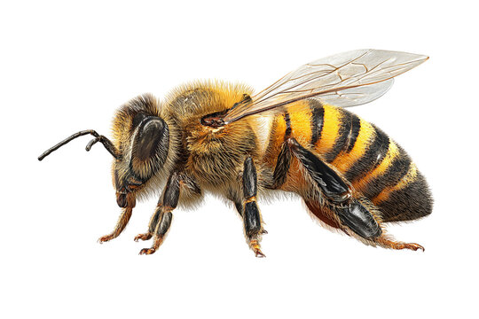 Honey Bee Walking on Smooth Surface, Side Profile View, Transparent Background 