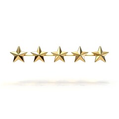 The concept of customer satisfaction and excellence. Five gold stars in a line, representing the highest quality rating for a product or service.