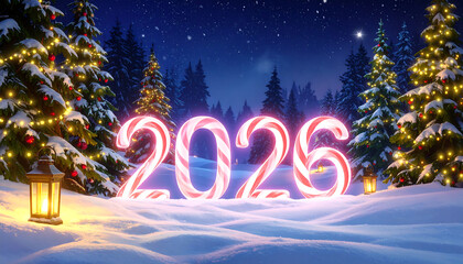 Candy Cane 2026 Christmas Winter Scene.