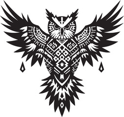 Obraz premium Tribal owl with open wings, mystical symbol art
