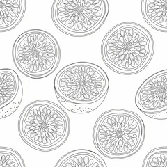 Black and White Line Art of Sliced Fruits Pattern