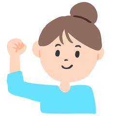 ガッツポーズで気合を入れる女性