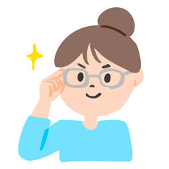 メガネをかけたドヤ顔の女性