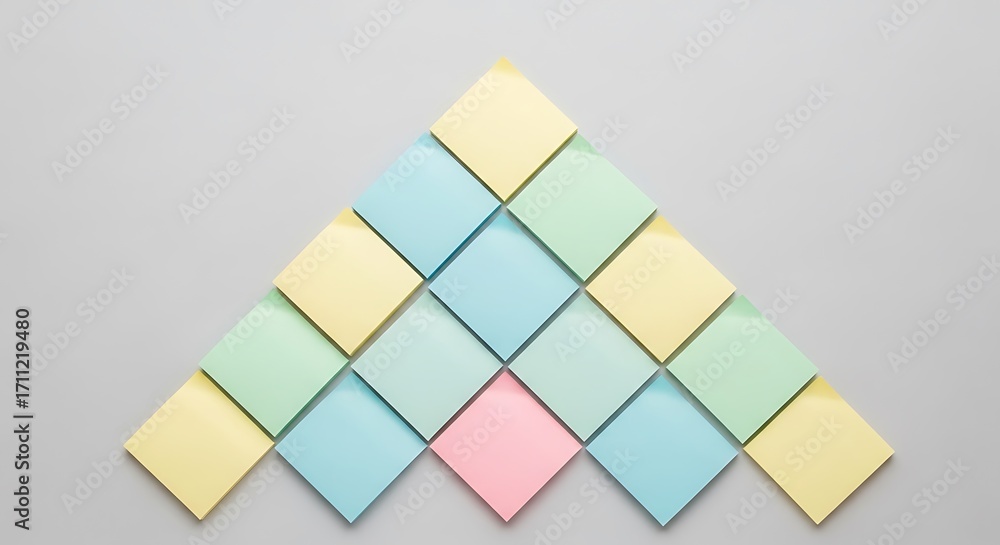 Aufkleber arrangement of pastel sticky notes creating a triangular arrow shape