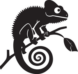 Fototapeta premium Stylized chameleon perched on branch with curled tail