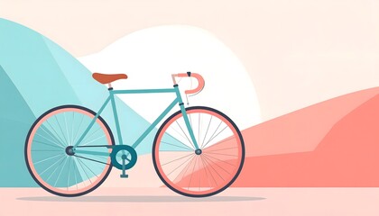 Stylish Flat Design Bicycle Illustration on Wavy Pastel Background in Teal and Pink Hues