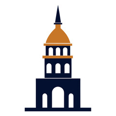 Clock Tower with Spires and Dome Details Vector Illustration Graphic Design