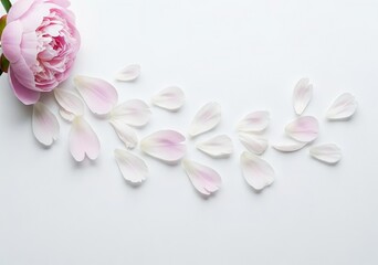 Obraz premium Photo of pink peony flower with scattered petals isolated on white background