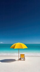 Fototapeta premium Empty beach chair and umbrella on sandy shore