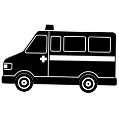 Simple black and white illustration of an ambulance vehicle side view