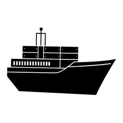 Fototapeta premium Simple black and white illustration of a cargo ship on white background