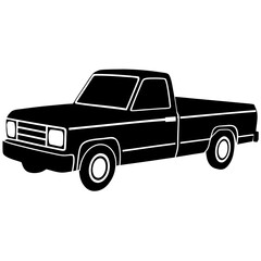 Simple black and white illustration of a classic pickup truck vehicle