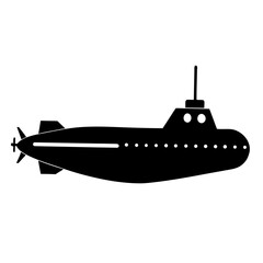 Simple black and white illustration of a classic submarine design