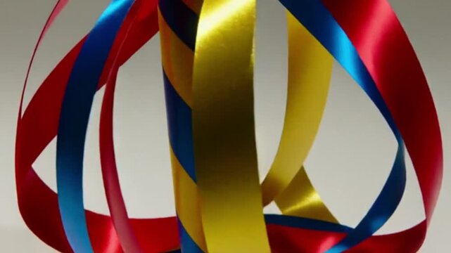 Ribbon Sculpture: Abstract composition showcasing a vibrant ribbon sculpture, with red, yellow, and blue ribbons intertwined, exuding a sense of creative expression and dynamic form.