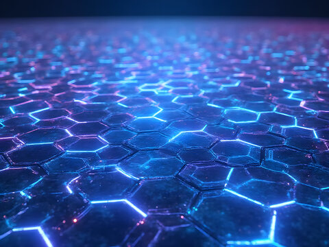 Neon Hexagon Grid Cyberpunk Seamless Pattern