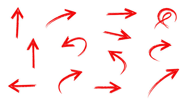 Collection of red sketched arrows pointing in various directions style