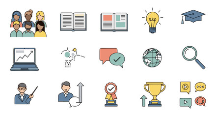 Illustration of diverse icons representing education and achievement theme