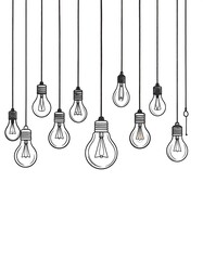 Simple graphic of multiple light bulbs hanging from wires