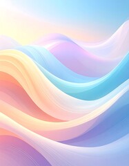 Abstract pastel waves, soft curves in light colors of blue, pink, and orange blend seamlessly