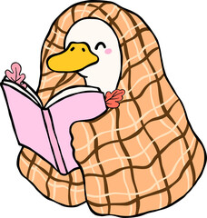 Fall Bookish Silly Goose Reading Book Under Blanket Hand Drawn