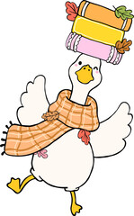 Fall Bookish Silly Goose Reading Carrying Stack Books on head cartoon