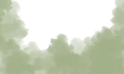 Abstract sage green watercolor clouds create an ethereal, calming background with a transparent backdrop
