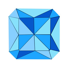Geometric Facet Jewel Design with Gradient Blue Colors and Sharp Edges
