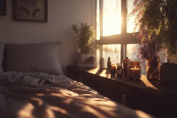 Sunlight Illuminating a Peaceful Bedroom Setting
