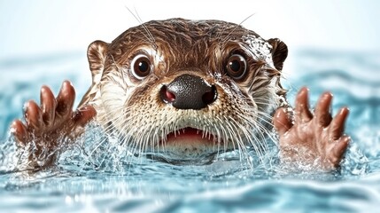Fototapeta premium Curious Otter Emerging from Water with Playful Expression