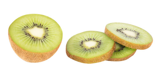 half of kiwi fruit on white background isolated