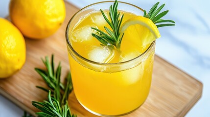 Fototapeta premium Refreshing Citrus Drink with Rosemary Garnish and Fresh Lemons