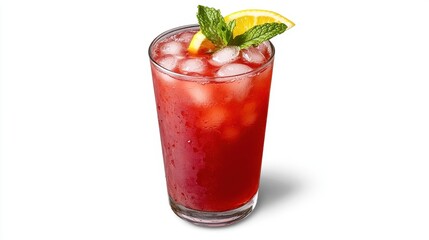Refreshing Red Beverage with Ice and Citrus Garnish in Glass