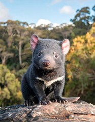 Cute baby Tasmanian devil in forest