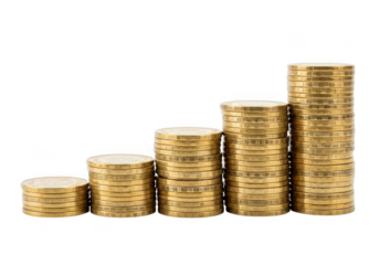 Gold coin stacks isolated on transparent background