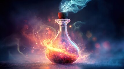 Magic potion in a glass bottle