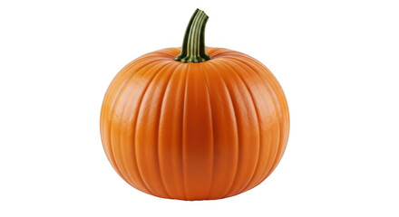 Obraz premium A single, perfectly round orange pumpkin with a green stem sits isolated on a plain transparent background