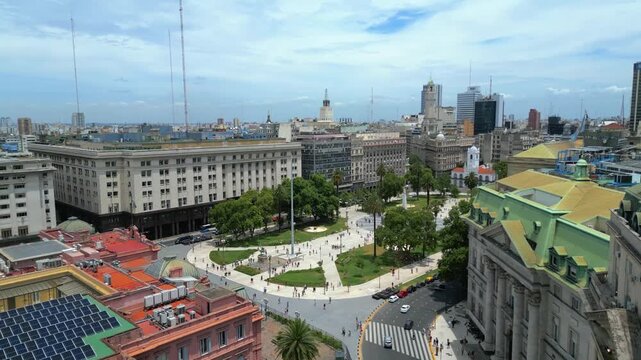 Aerial View of Plaza de Mayo Buenos Aires with Casa Rosada Cathedral and Historic Landmarks