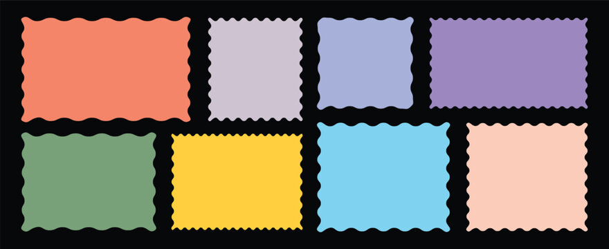Colorful zigzag Edge scallop scalloped frame set. Geometric wavy stickers abstract edge rectangle shape collection graphic design elements for decoration. vector illustration. 