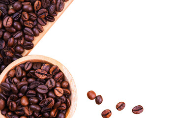 roasted coffee beans border on transparent background