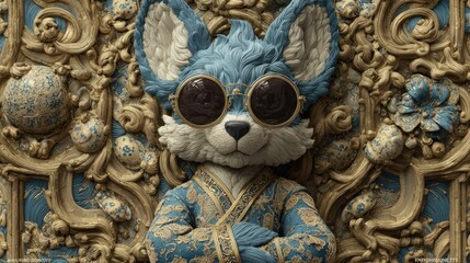 Obraz premium Detailed illustration of a stylized fox character in an ornate setting.