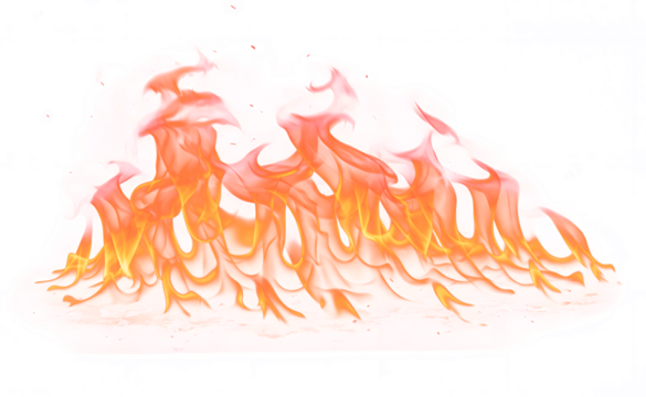 Vivid Orange and Red Flames Against a White Background.