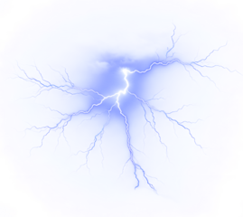 Electric Blue Lightning Bolt with Branching Tendrils Against a White Background.
