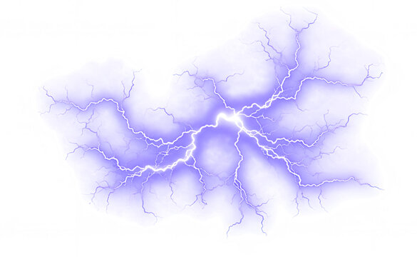 Lavender Lightning Bolt Branching Fractal Design. Thunder, Transparent Background.