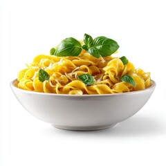 Delicious Bowl of Fettuccine Pasta with Fresh Basil and Cheese
