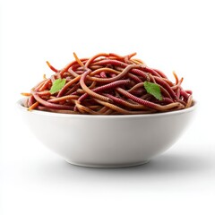 Colorful Worm Pasta Dish on a White Bowl Ready for Unique Cuisine